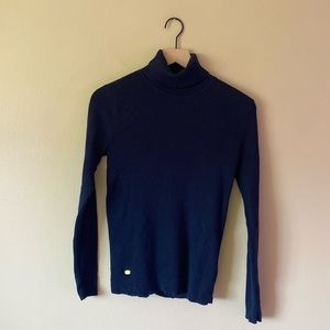 Lauren Ralph Lauren Ribbed Turtleneck Cotton/Modal Navy Blue Size L